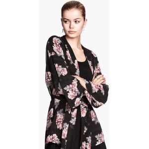 Black Floral Sheer Kimono Wrap Cardigan